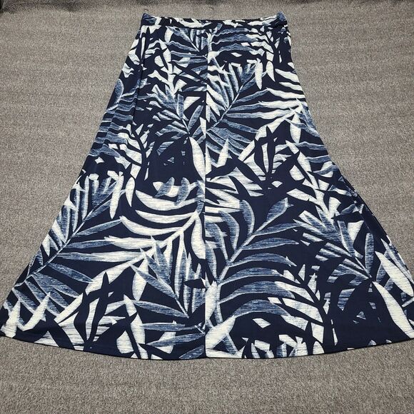 Roz & Ali Skirt Womens 1X Blue White Leaf Print Maxi Pull‎ On Stretch Made USA - Picture 5 of 7